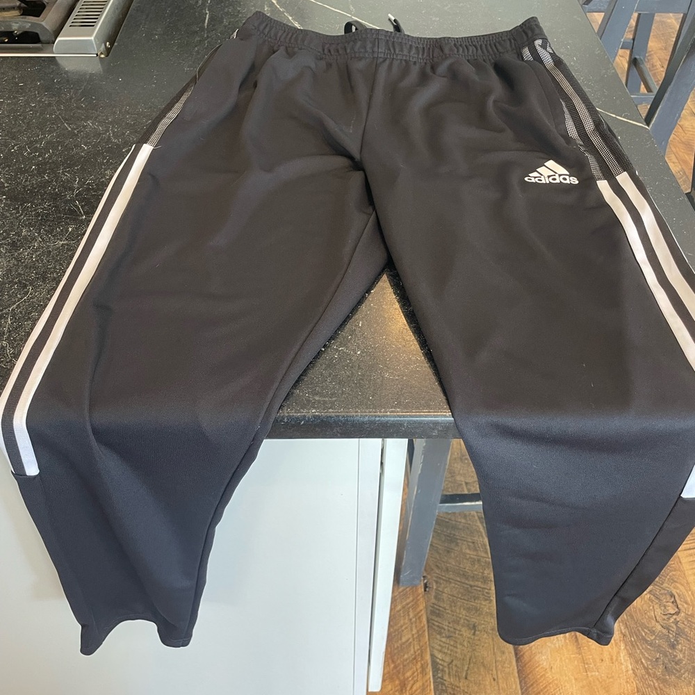 Adidas Black and White Sweatpants with Signature Stripes